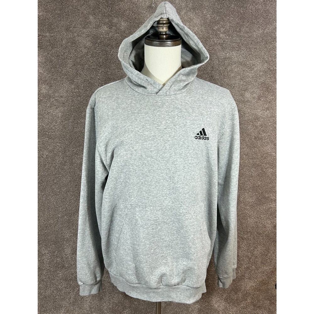 Adidas Hoodie Mens‎ XL Gray Pullover Hooded Sweatshirt Sweater